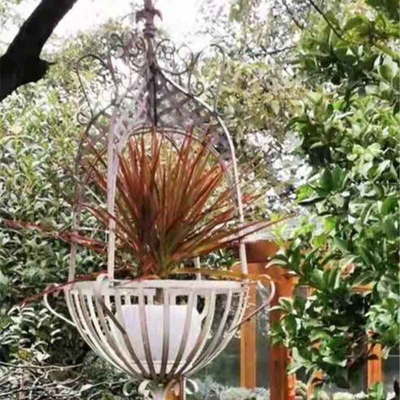 铁艺吊篮花盆绿色复古做旧悬挂花架户外庭院花园绿萝月季收纳装饰