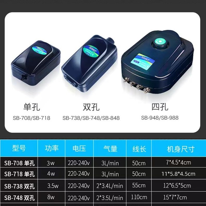 SOBO松宝氧气泵增氧泵家用大气量小型打氧机充氧泵养鱼鱼缸