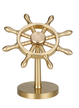 招财进宝摆件风生水起办公室装饰品乘风破浪黄铜领航舵父亲节礼物