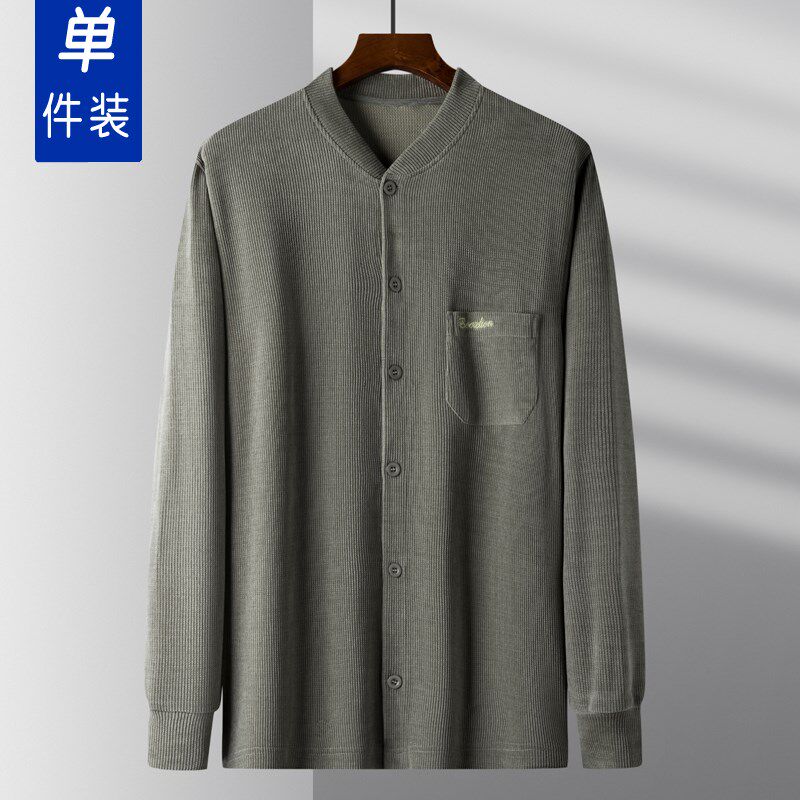 秋装中老年男长袖开衫长袖T恤开襟雪尼尔保暖卫衣爷爷爸爸装外套