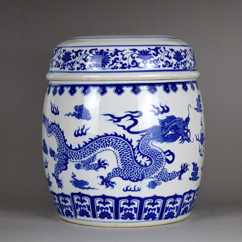 青花双龙纹山水图双盖带内盖陶瓷骨灰坛骨灰盒收殓罐陶瓷棺材大号,商业/办公家具,骨灰盒,淘宝优惠券,粉丝福利购,淘宝优惠卷