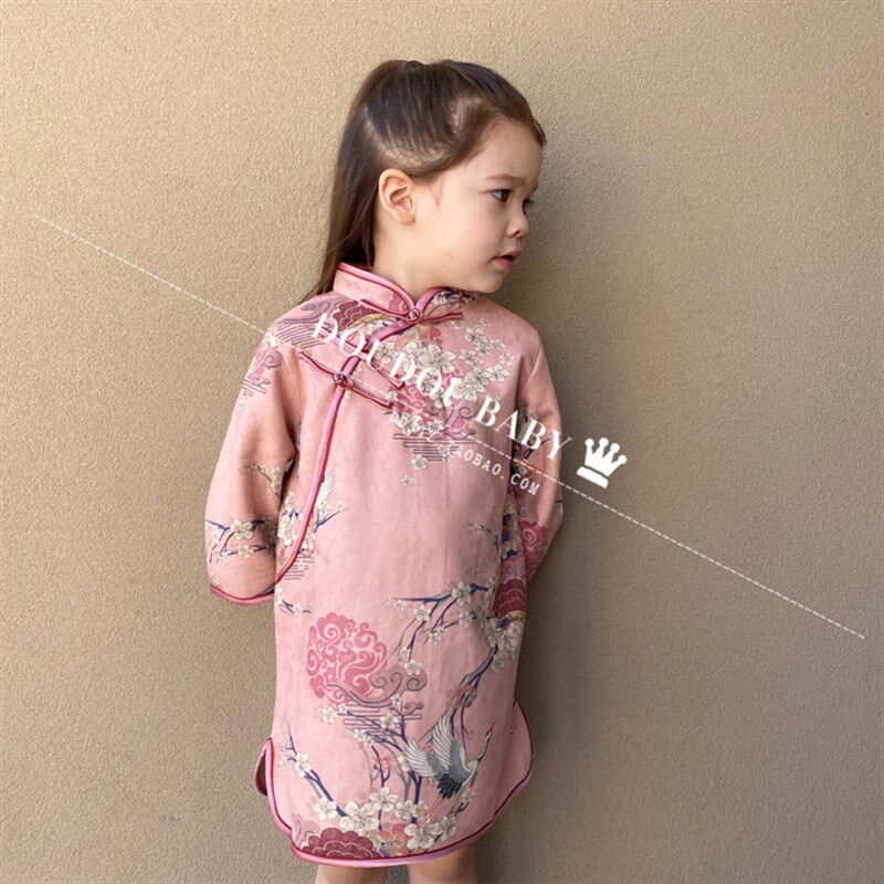 女童连衣裙秋装2021新款洋气中国风汉服儿童旗袍长袖公主裙春秋季