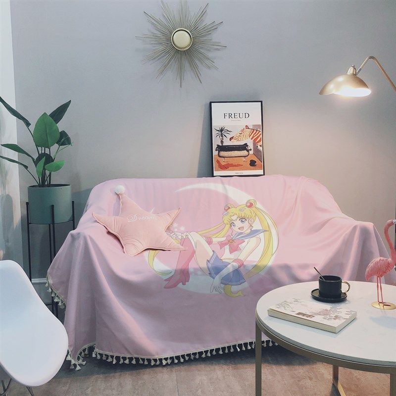 可爱卡通沙发巾沙发垫少女心沙发套全盖流苏边粉色沙发毯防尘盖布,居家布艺,沙发垫,淘宝优惠券,粉丝福利购,淘宝优惠卷