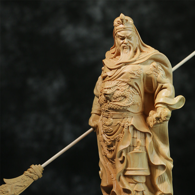 小叶黄杨木雕中式摆件实木雕刻工艺品人物饰品收藏武财神横刀关公