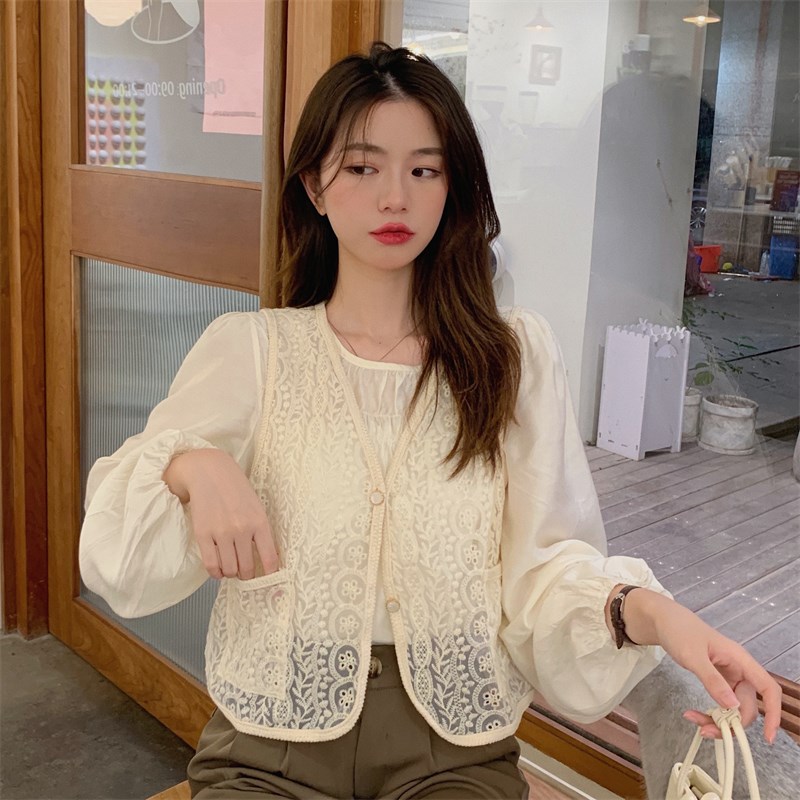蕾丝马甲背心女夏季2022新款钩花镂空小背心外搭无袖上衣女士外穿
