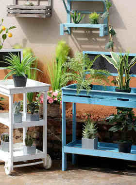 美式乡村多层木质落地花架多肉肉植物盆景组合架子室内阳台装饰架