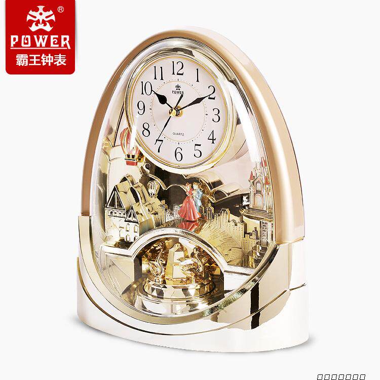 霸王工艺转摆台钟时尚静音音乐整点报时家居装饰艺术石英钟PW4212