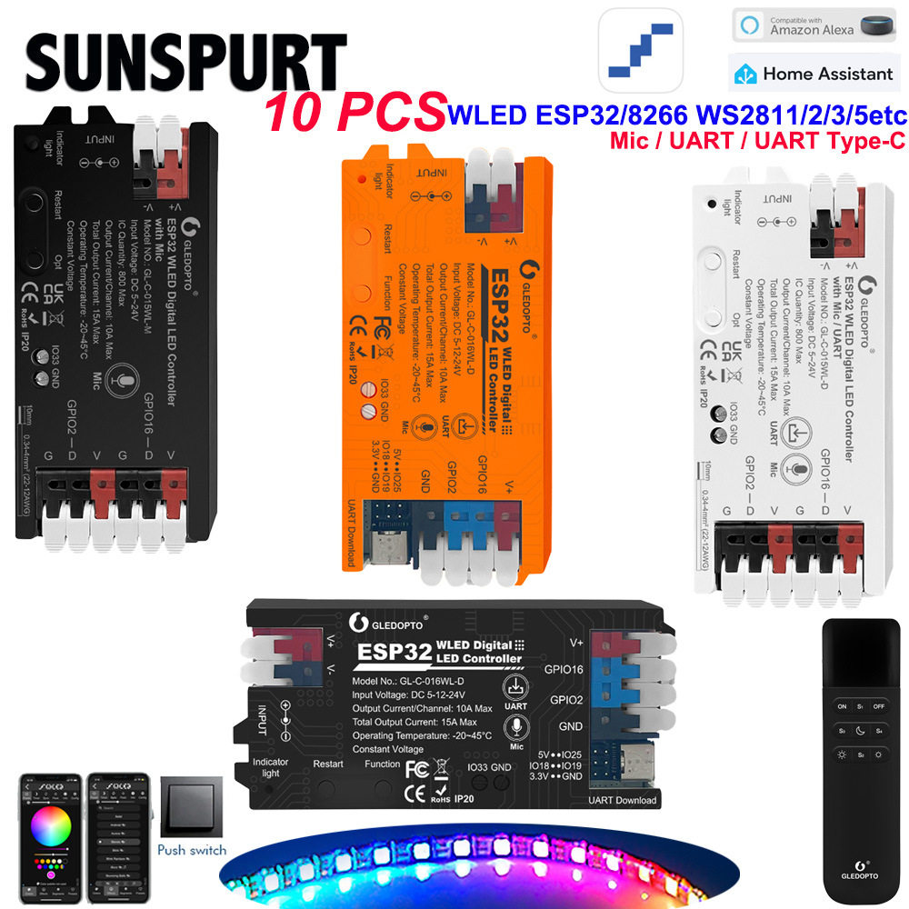 WLED ESP32 幻彩控制器新款轻便接线DIY光效100+带麦克风幻彩灯带