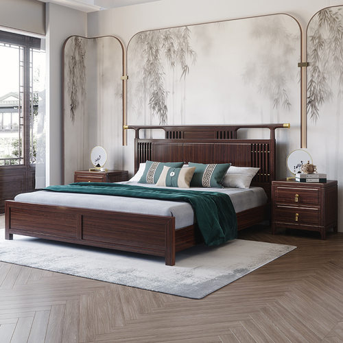 乌金木全实木床新中式双人床主卧家具现代轻奢储物婚床厂家批发