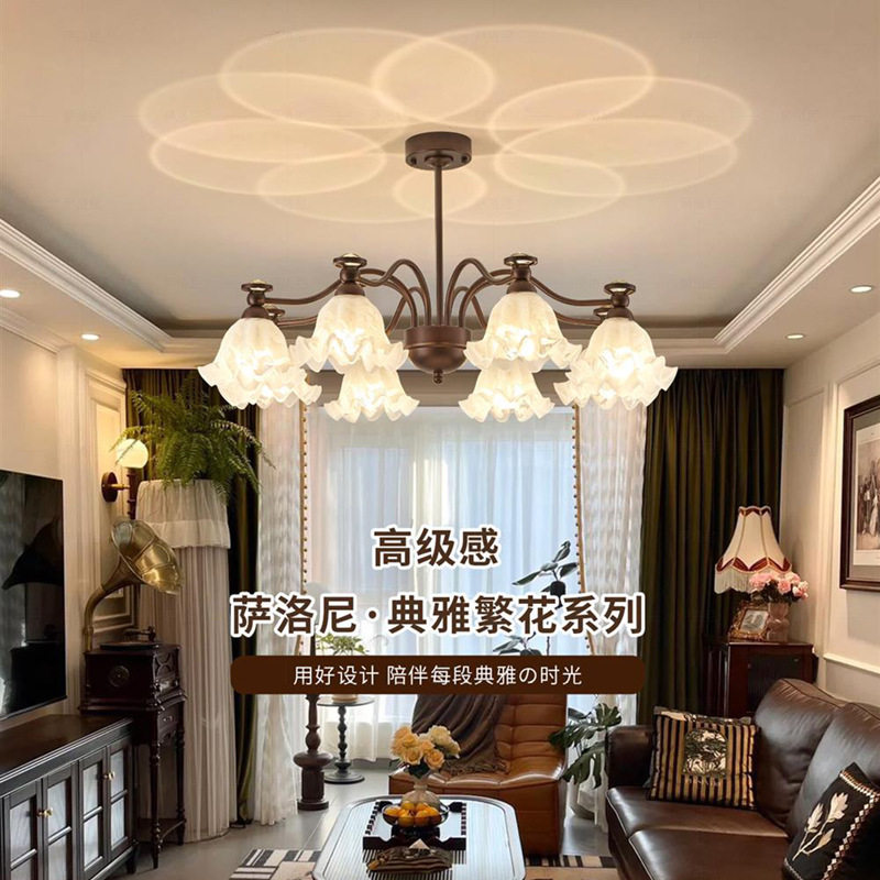美式复古客厅吊灯铃兰花法式主卧室灯具中古奶油风大厅主灯餐厅灯