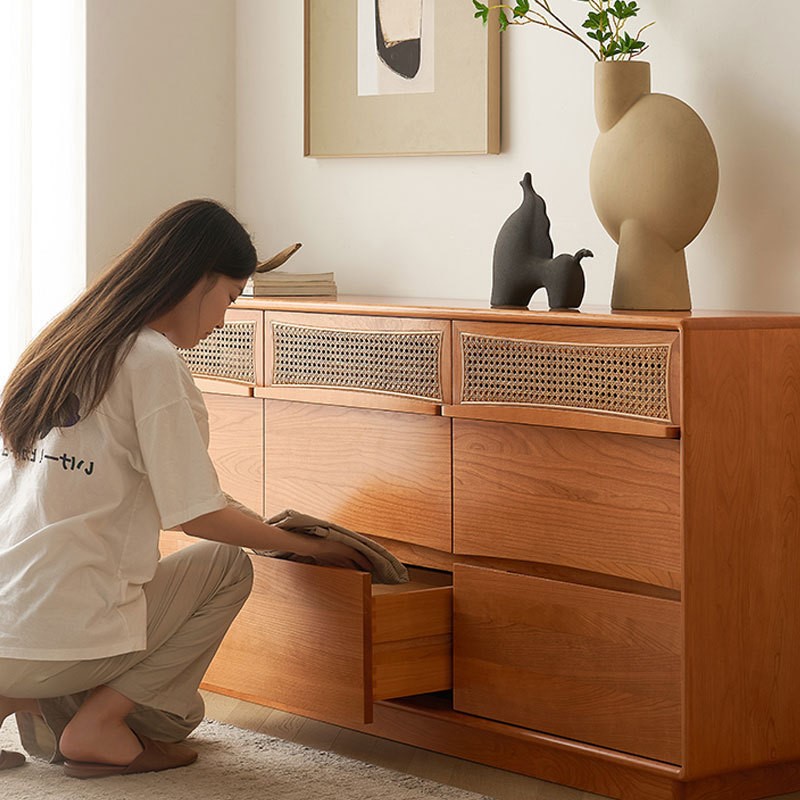 北欧全实木斗柜置物柜简约日式原木樱桃木储物收纳边柜卧室九斗柜