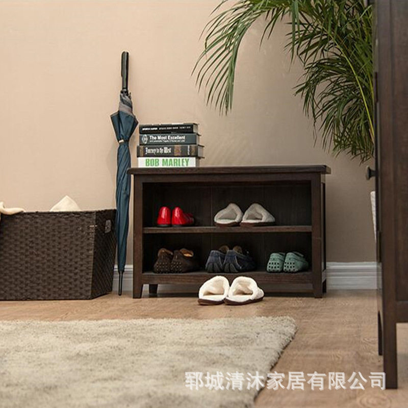 美式复古玄关鞋柜可坐换鞋凳实木白蜡木简约落地鞋凳杂物摆放柜