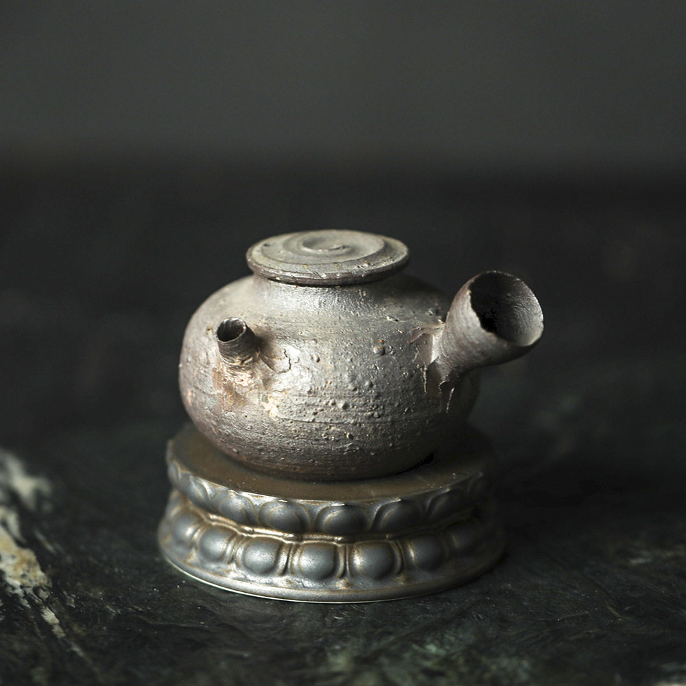 乌金柴烧手工  莲托盖置 象纹 全手工镇纸 茶道具茶配件 茶道