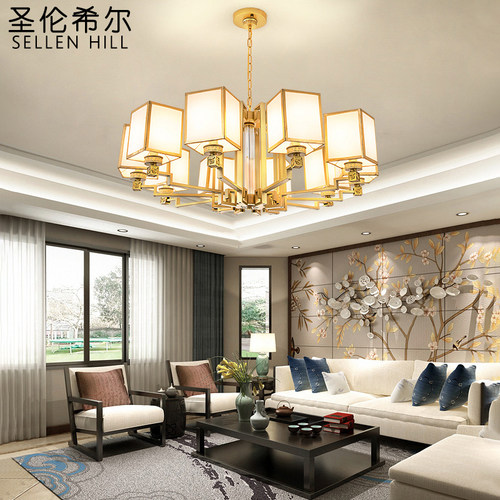 金色新中式吊灯大气中国风书房现代简约餐厅家用卧室LED别墅客厅