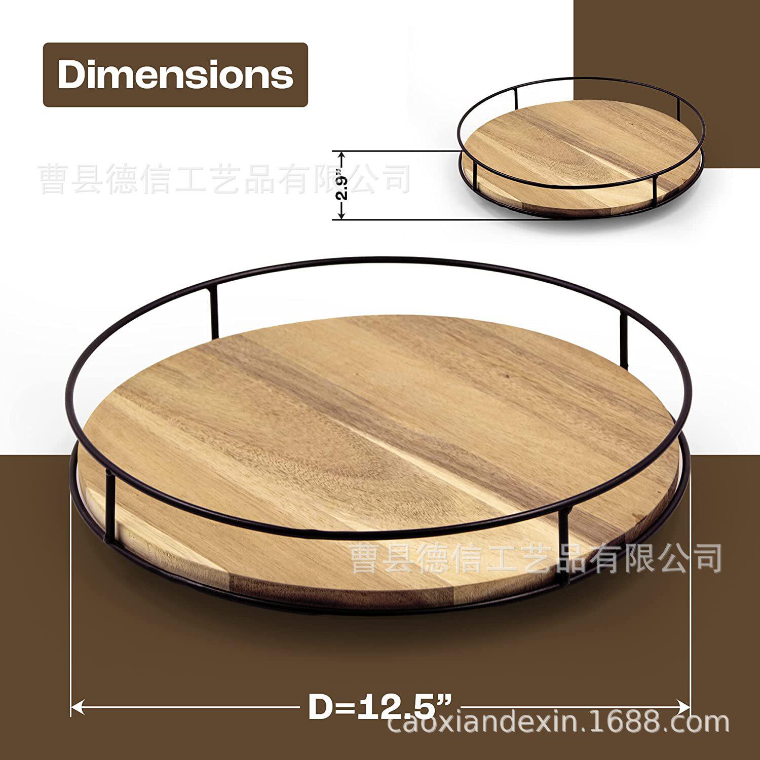 可旋转铁木结合 桌面，橱柜收纳整理转盘 木质旋转圆形转盘