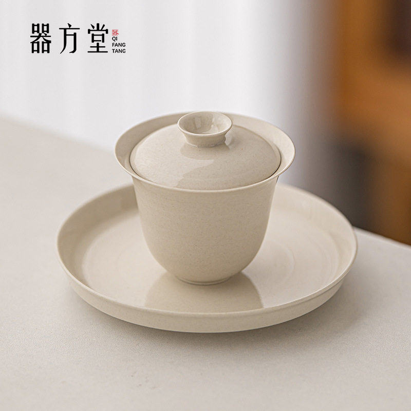 草木灰盖碗茶杯单个高档复古日式二才泡茶不烫手茶碗带盖盖碗茶具