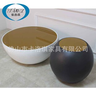 北欧圆形玻璃烤漆大碗茶几简约创意储物时尚玻璃钢小户型沙发茶几