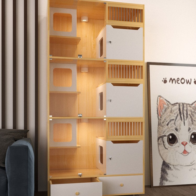 宠物店猫展示柜三层猫繁育柜猫别墅实木笼繁育柜家用猫窝猫咖猫舍