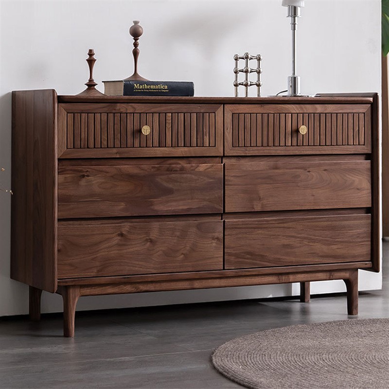 北美黑胡桃木全实木储物收六斗柜纳柜卧室床尾置物柜边柜简约现代
