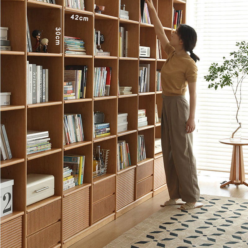 北欧全实木落地书架日式樱桃木组合书柜现代简约黑胡桃木满墙书架