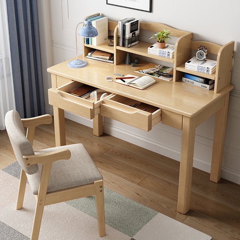 全实木中式书桌书架一体组合电脑桌学生简易家用写字桌办公桌