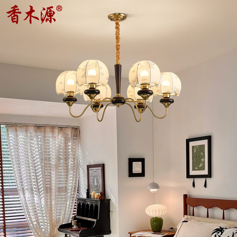 法式复古风客厅吊灯设计师中古卧室主灯浪漫南洋美式实木布艺2017