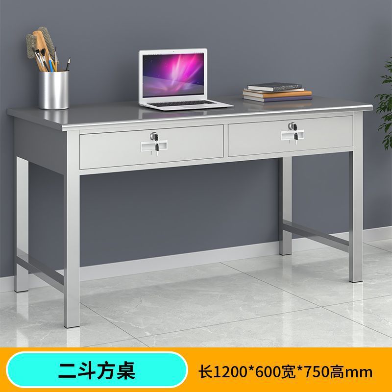 不锈钢304加厚办公桌商用带抽屉耐用简易办公室工厂长方形无菌桌