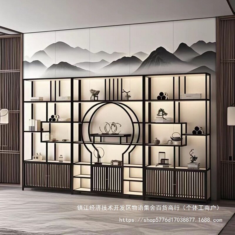 新中式博古架现代简约隔断客厅茶柜置物架子多宝阁茶室摆件展示柜