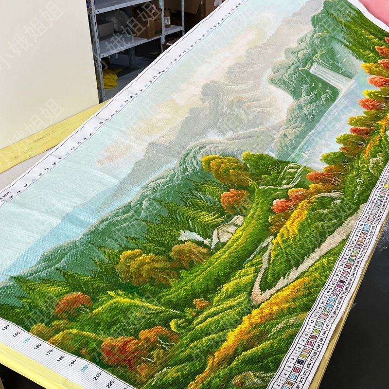 聚宝盆十字绣成品不带框纯手工已绣好2025新款线绣客厅高端山水画