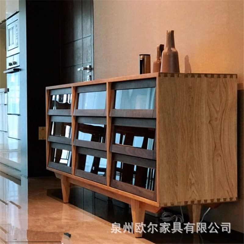 北欧实木九斗柜翻盖门收纳