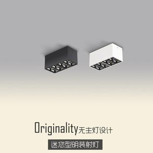 明装 免开孔小方形天花筒格栅家用led灯 射灯双头方型迷您吸顶式