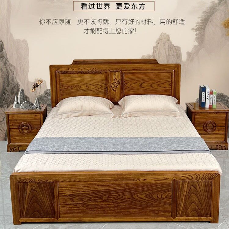 牡丹箱体床实木箱体床储物床婚床双人床新中式中古风大床1.8米床