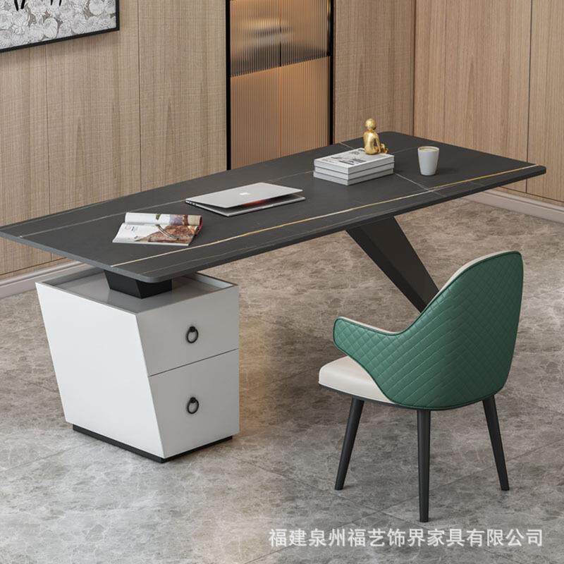 轻奢经理总裁岩板办公桌单人台式电脑工作台家用创意带柜子书桌