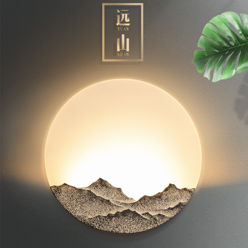 新中式壁灯茶室创意中国风圆形床头灯简约走廊楼梯卧室过道灯装饰