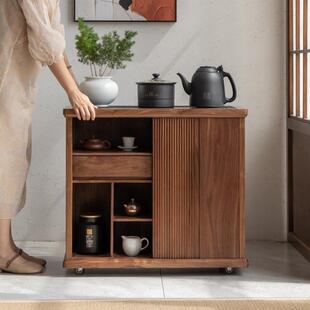 空器移动新中式茶水柜边柜黑胡桃原木茶台茶几实木茶室一体壶烧水