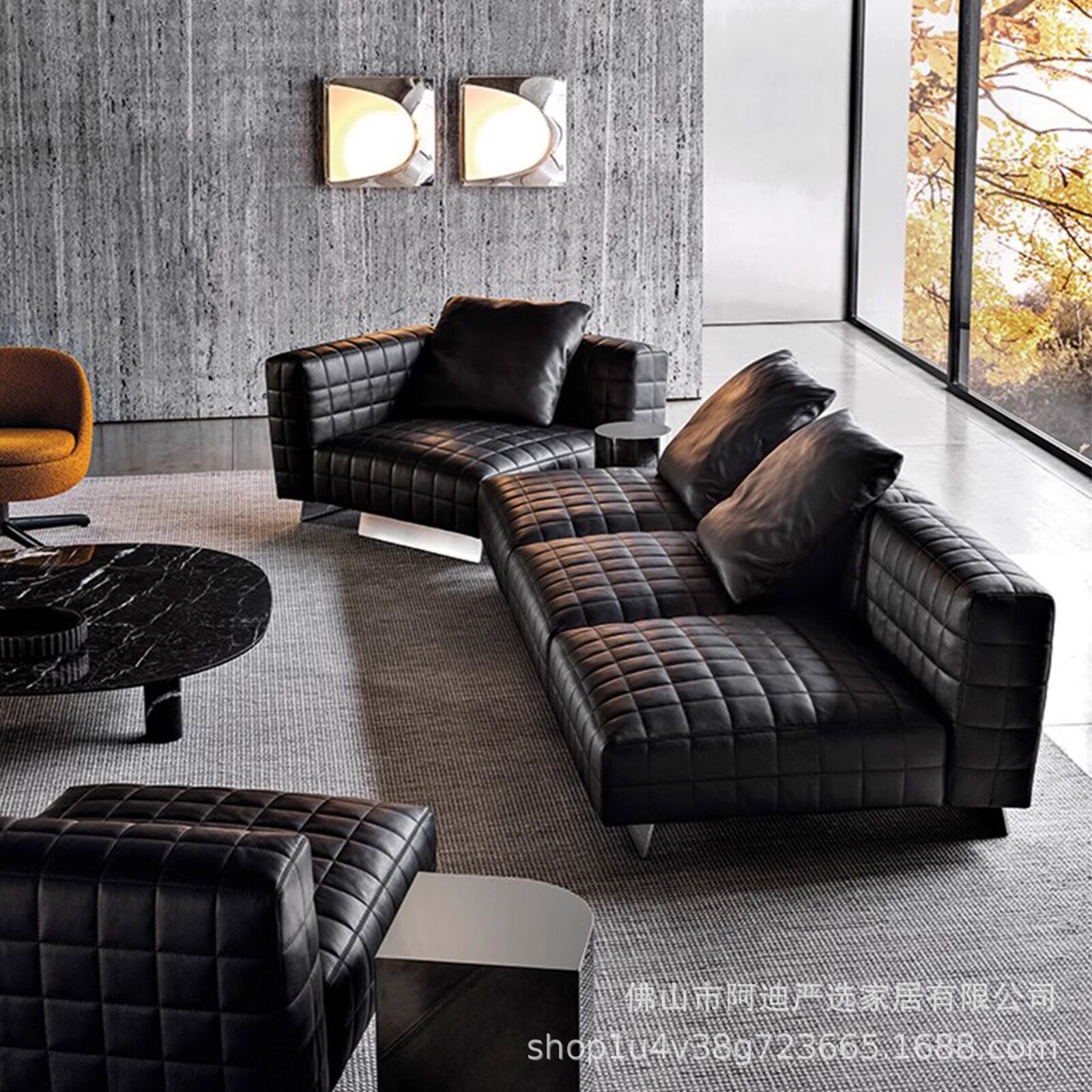 意式极简棋盘沙发别墅大平层高端现代轻奢网红设计师真皮皮艺大师