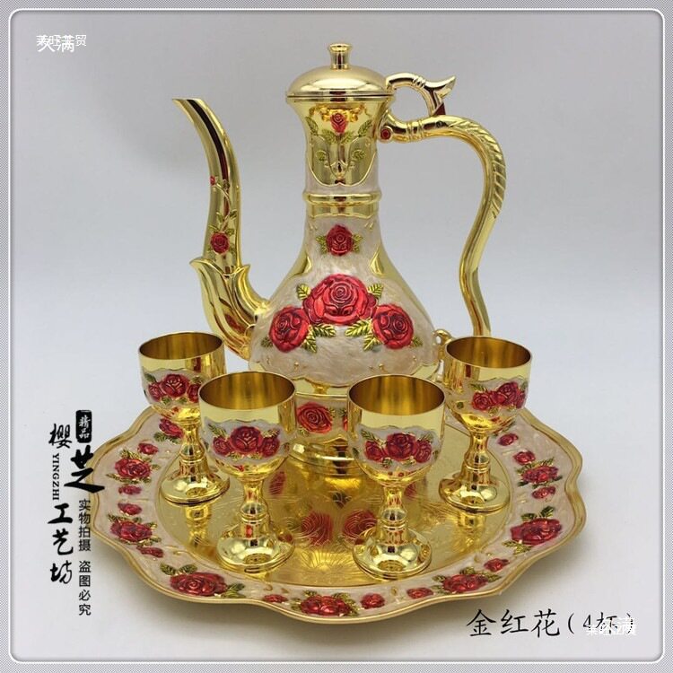 古风酒具套装清酒壶家用白酒杯烈酒古代酒具高脚杯中宫廷酒壶青铜