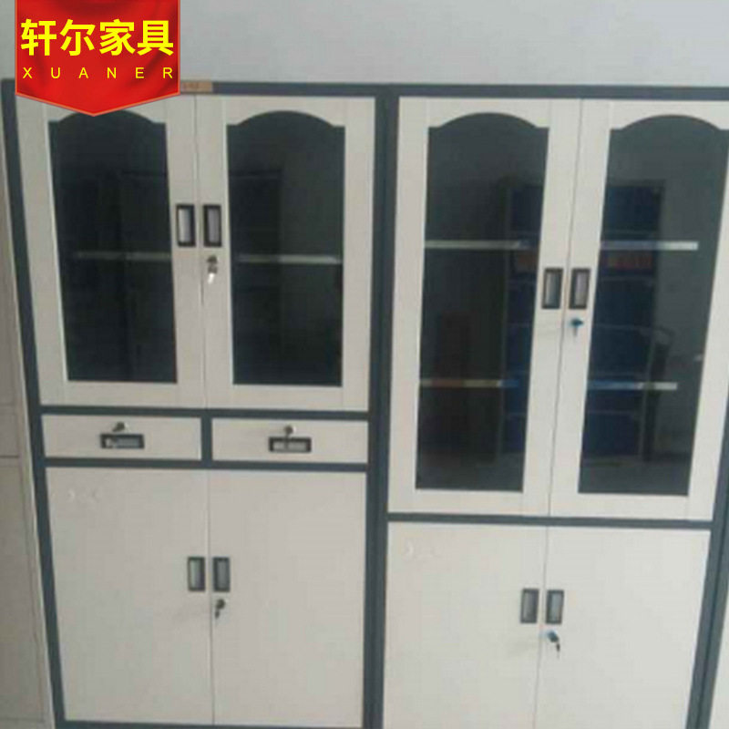 现代办公铁皮文件柜 加厚钢制文件柜 带锁储藏柜档案柜玻璃柜
