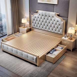 美式实木床现代简约双人床轻奢1.8米1.5欧式主卧公主储物2米婚床