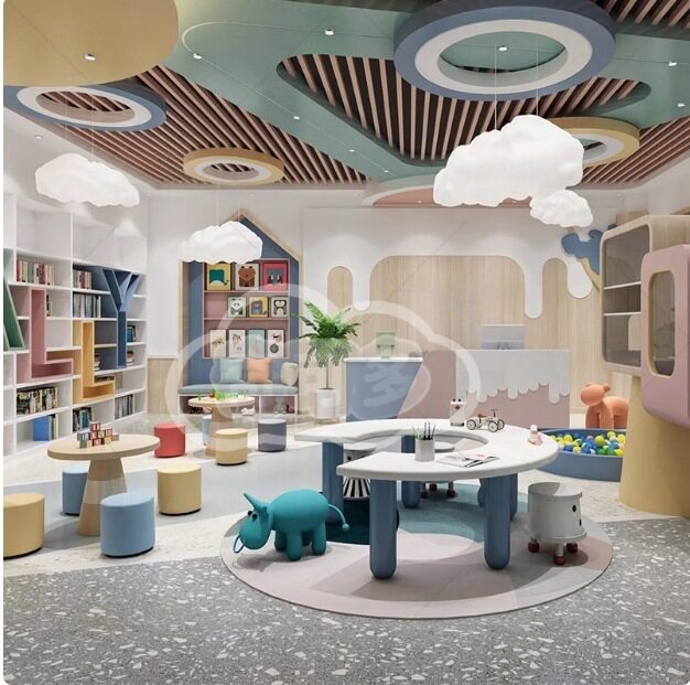 奇可多售楼处儿童区桌椅组合书店阅读区手工绘画学习弧形圆桌家具