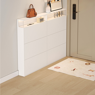 奶油风实木翻斗鞋柜家用入户门口靠墙极窄玄关小户型白色鞋柜