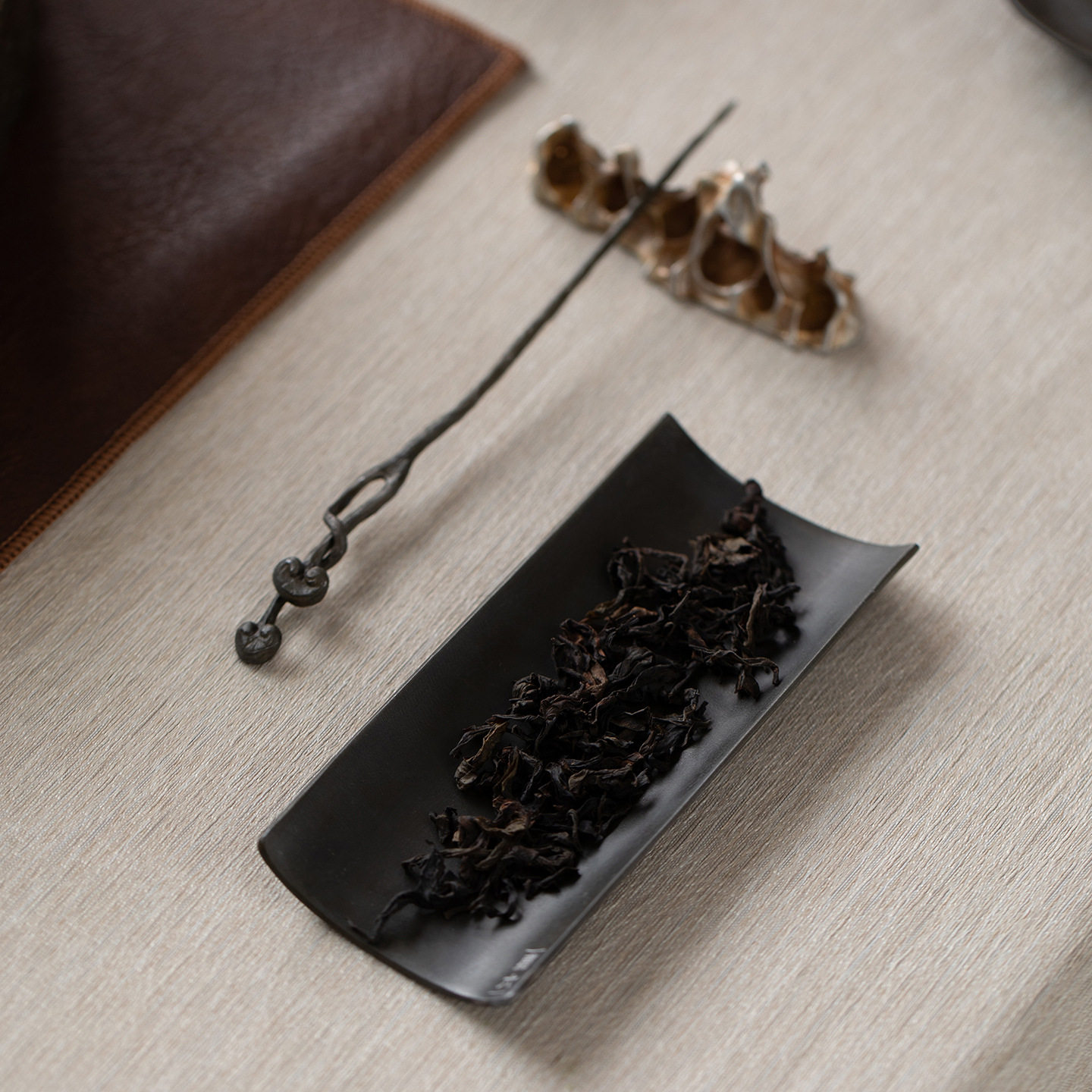 古锡茶则两件套赏茶荷茶拔投茶碟茶室家用茶匙取茶神器茶道配件