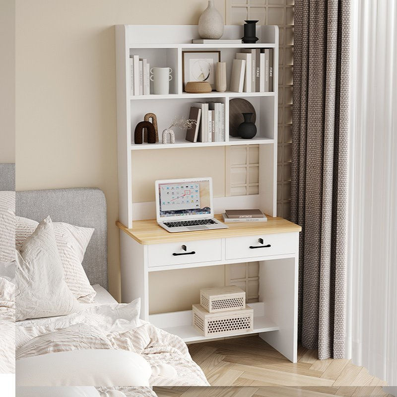 书桌书架一体桌简约小型电脑桌子家用卧室学习写字台带书柜实木
