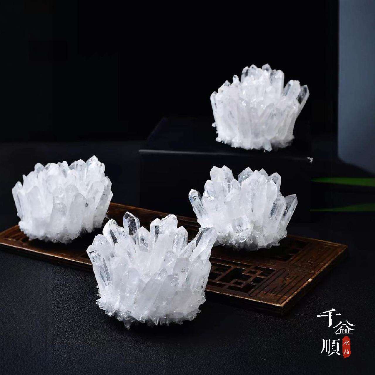 天然白水晶簇原石晶花能量石消磁净化水晶桌面办公风水摆件跨境