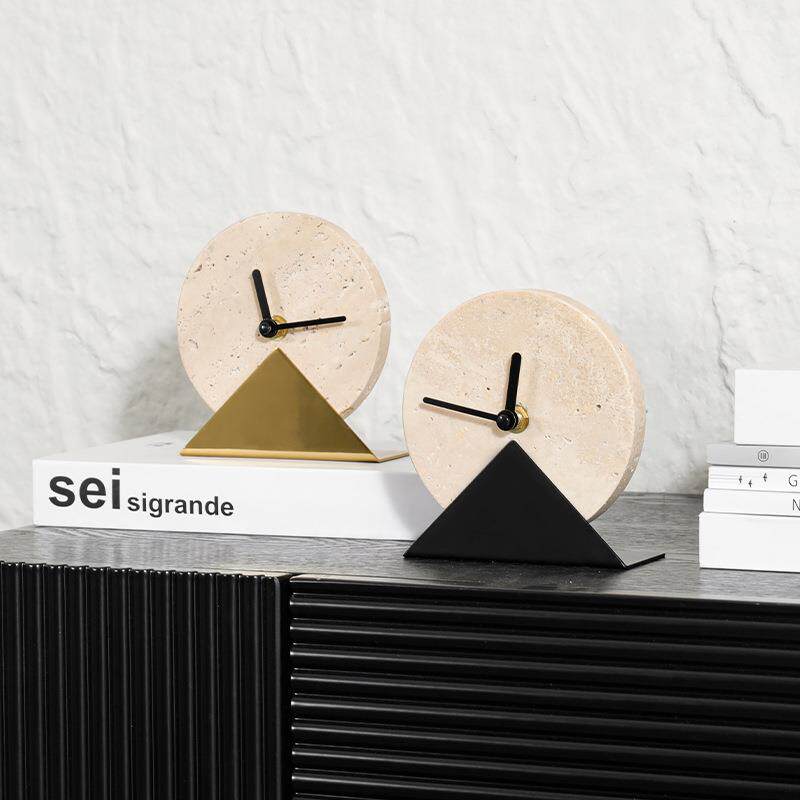 创意黄洞石时钟家居用品客厅书房电视柜装饰摆件高级感小众工艺品