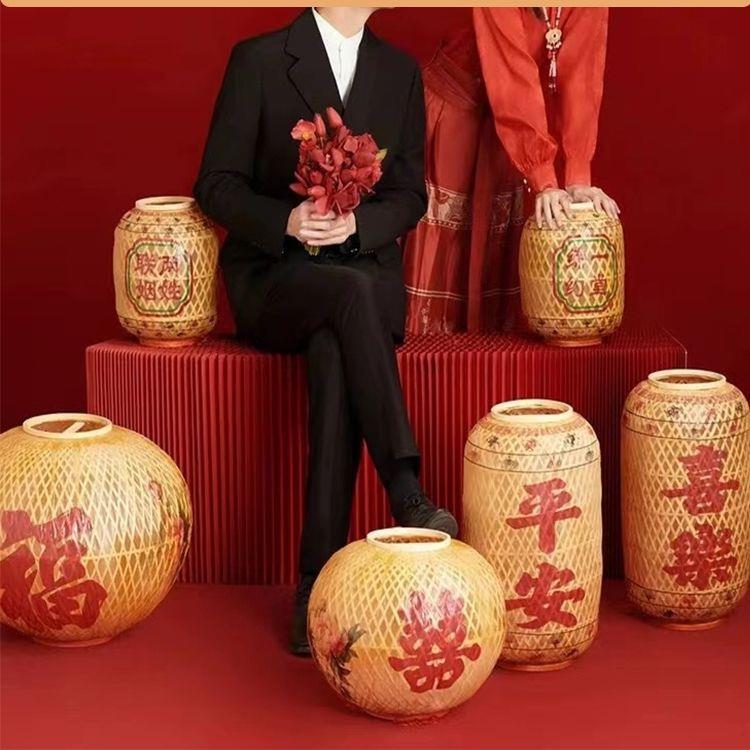 中国风婚庆婚礼传统套中式结婚灯笼竹编灯笼组合喜庆摄影油纸