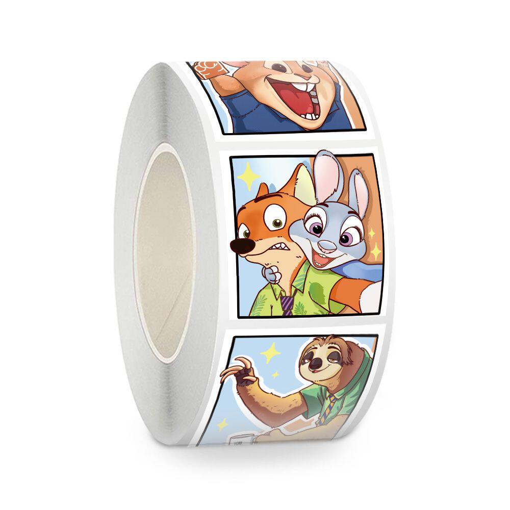 500贴方形疯狂动物城贴纸卷可爱朱迪尼克周边装饰手账封口卷卷贴