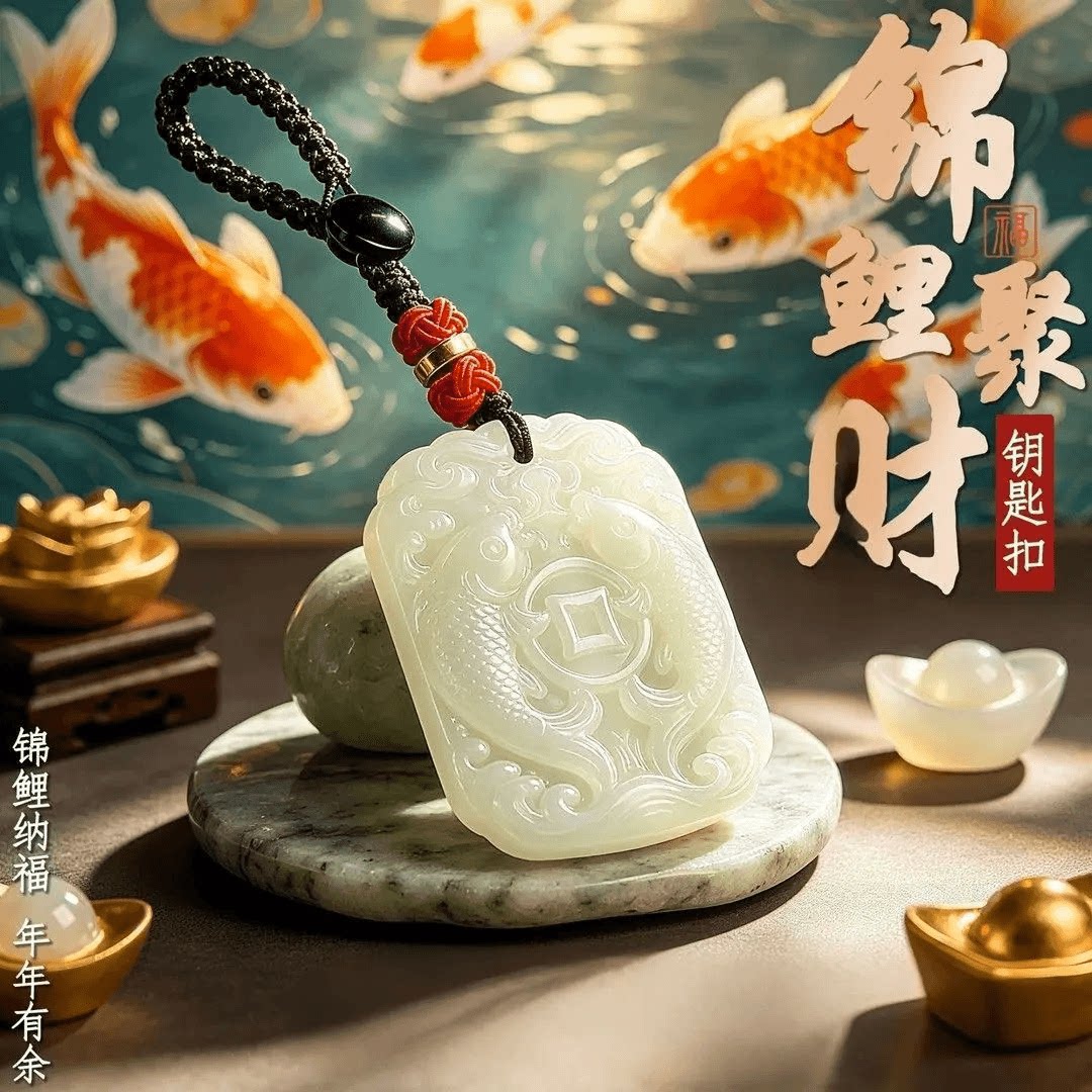 臻品手作.锦鲤聚财钥匙扣年年有余纳福平安牌随身配扣汽车挂件