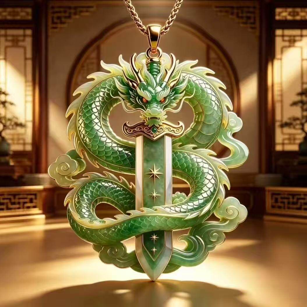 锌合金项坠/吊坠新款彩绘国风双龙八卦珐琅彩吊坠轻奢锁骨链挂件