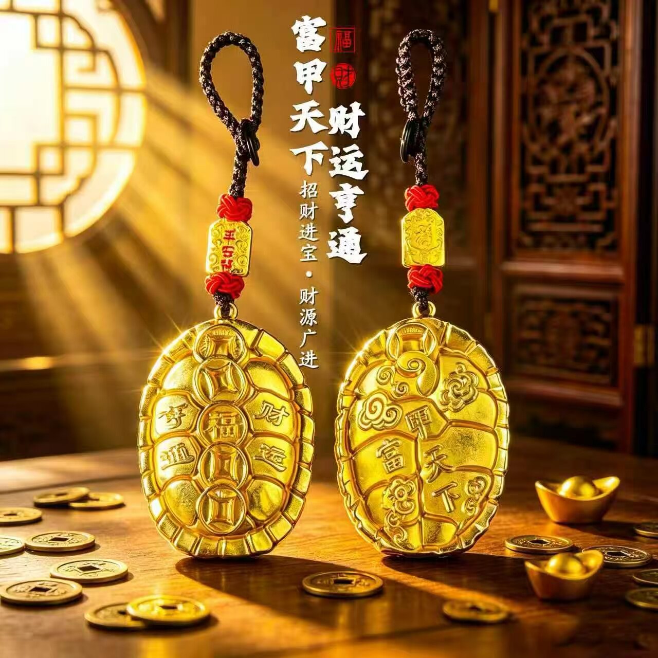 【先生推荐】臻品手作富甲天下财运亨通守财龟甲钥匙扣汽车内挂件